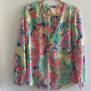 Lilly Pulitzer Stacy top Casa Banana silk medium